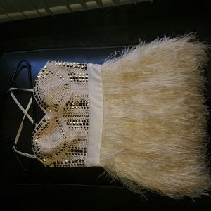 BeBe cocktail feather dress